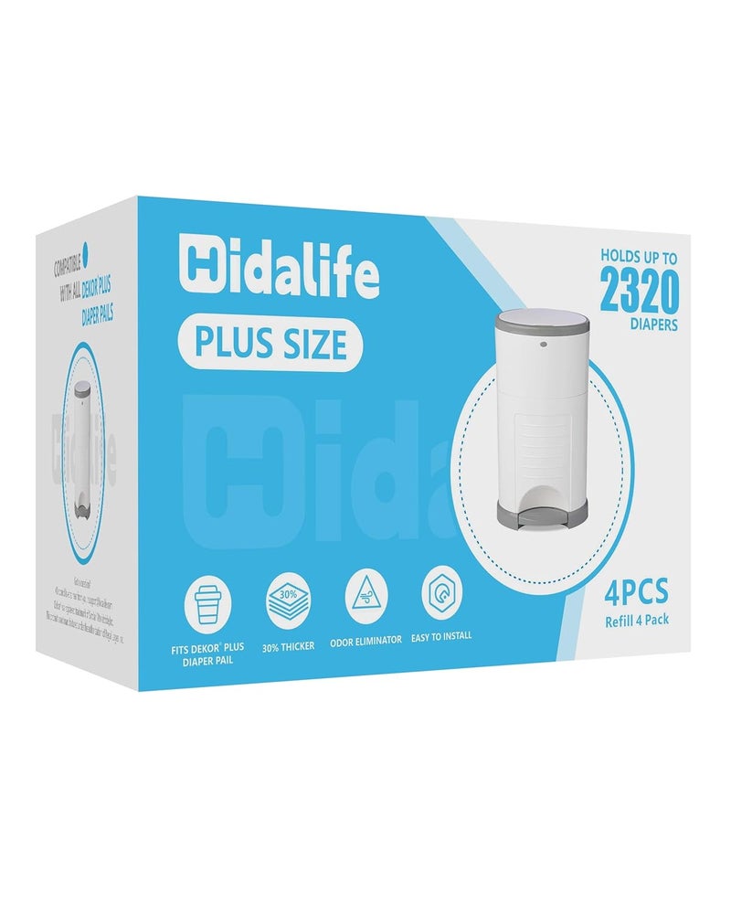 HIDALIFE عبوات إعادة تعبئة متوافقة مع سلات حفاضات ديكور بلس، أكياس نفايات حفاضات قابلة للتخلص، بطانات إعادة تعبئة سلات الحفاضات سميكة جداً، تحمل حتى 2320 حفاض (عبوة 4)  - Image 1
